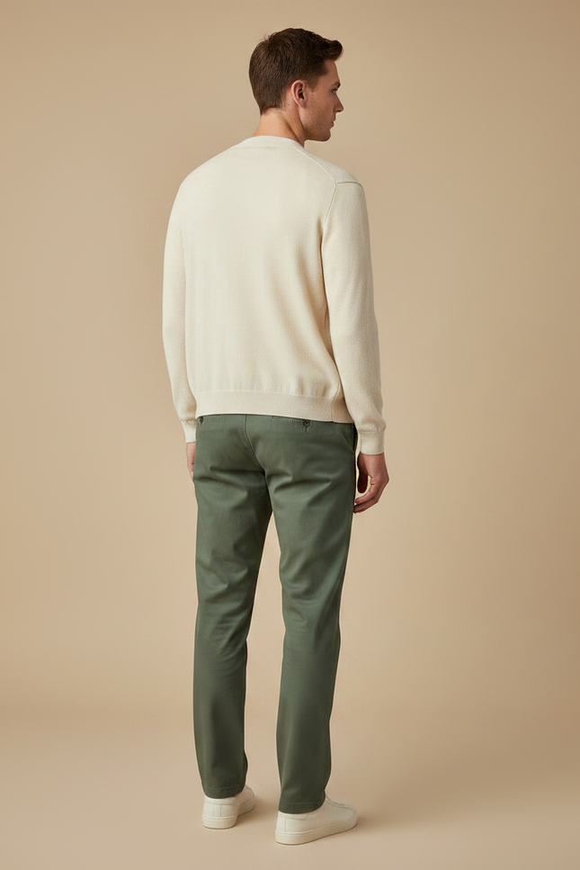 Pantalon Chino Vert Olive Coton Droit Décontracté Homme - Kaki - vue 2