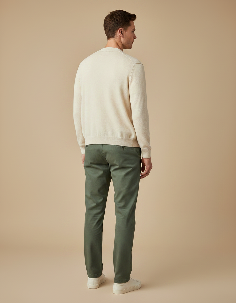 Pantalon Chino Vert Olive Coton Droit Décontracté Homme - Kaki - vue 2