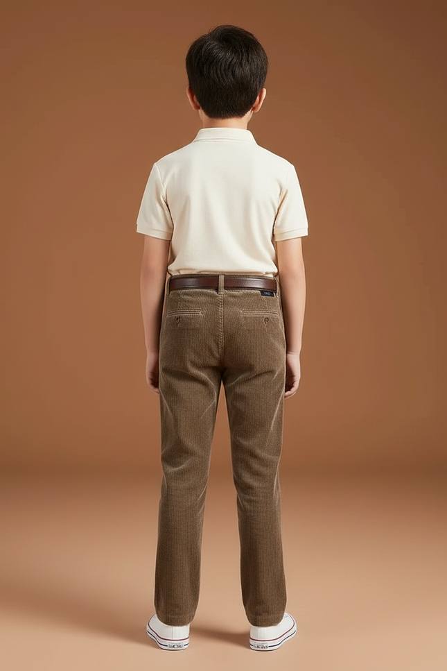 Pantalon Chino Velours Côtelé Marron Coupe Droite Enfant - Cordé - vue 2
