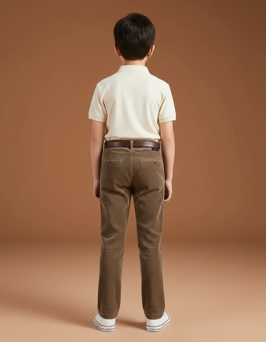 Pantalon Chino Velours Côtelé Marron Coupe Droite Enfant - Cordé - vue 2