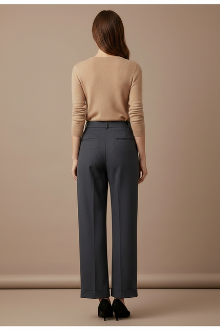 Pantalon Chino Gris Anthracite Plissé Ample Femme Chic - Gabardine - vue 2