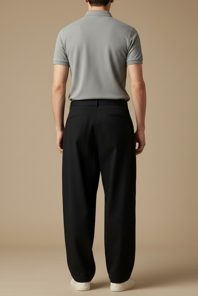Pantalon Chino Noir Ample Coton Cordon Décontracté Homme - vue 2