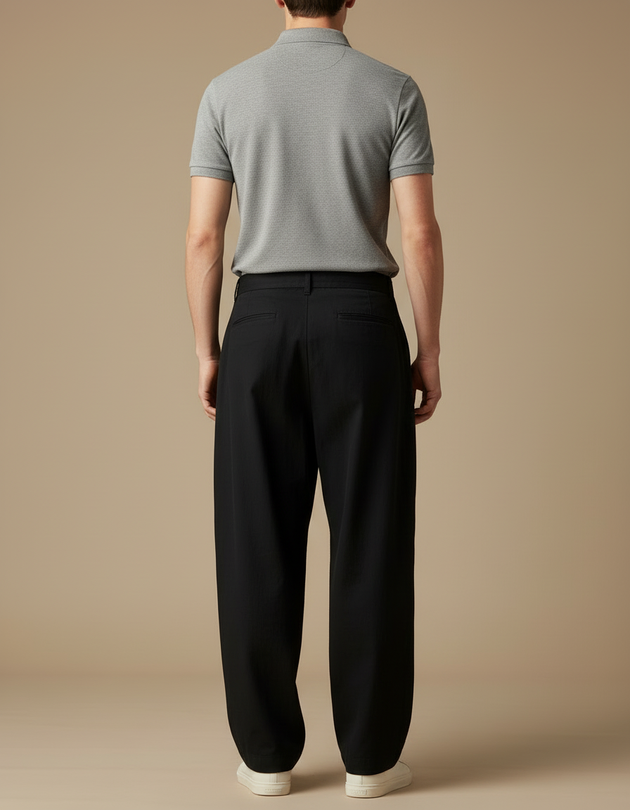 Pantalon Chino Noir Ample Coton Cordon Décontracté Homme - vue 2