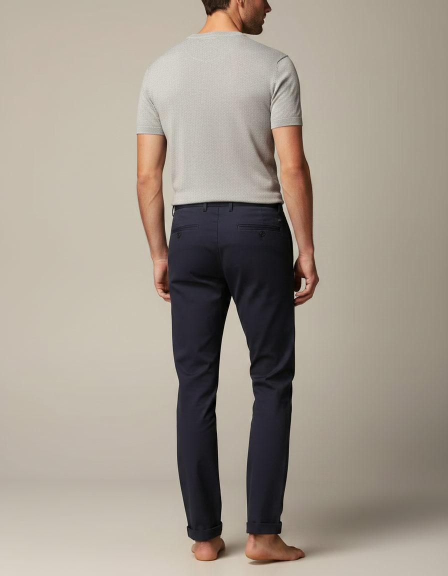 Pantalon Chino Bleu Marine Slim Coton Élégant Homme - vue 2