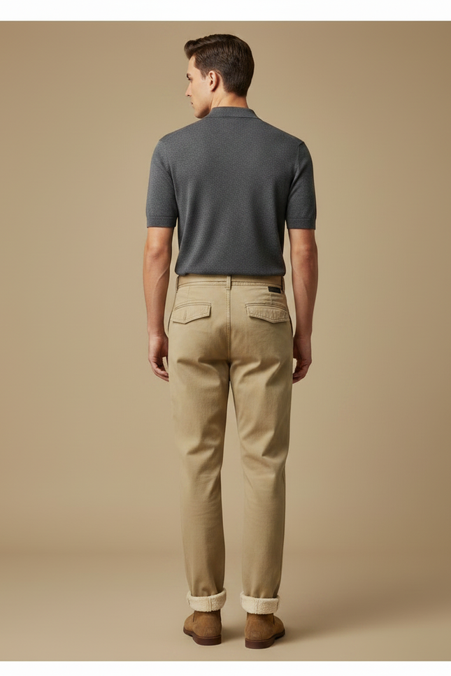 Pantalon Chino Beige Coton Décontracté Ceinturé Homme - vue 2
