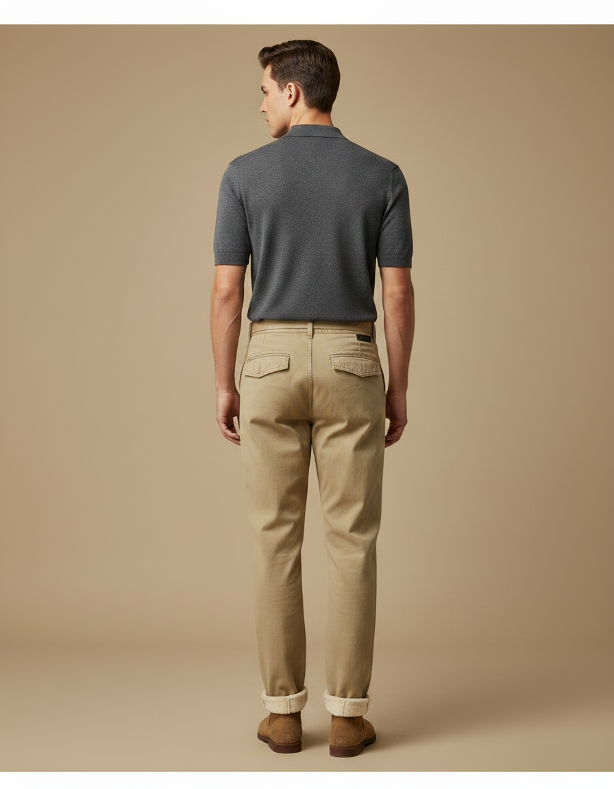 Pantalon Chino Beige Coton Décontracté Ceinturé Homme - vue 2