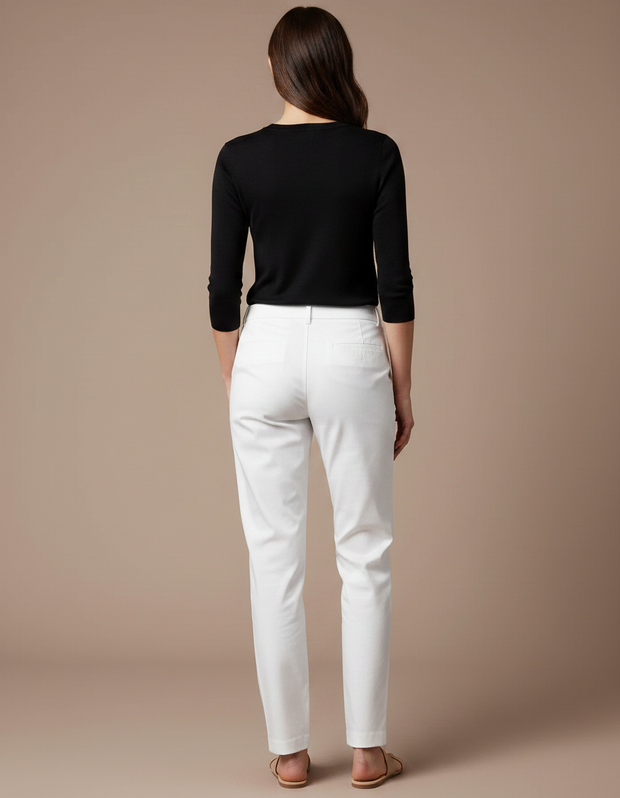 Pantalon Chino Blanc Coupe Droite Casual Femme - Coton - vue 2