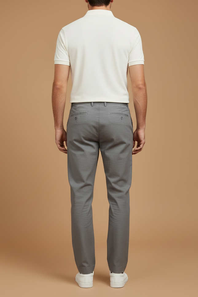 Pantalon Chino Gris Coton Cordon Ample Décontracté - vue 2