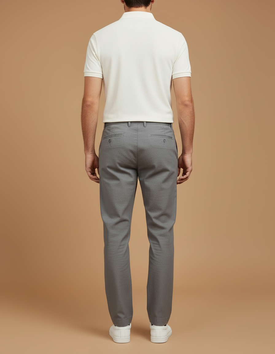 Pantalon Chino Gris Coton Cordon Ample Décontracté - vue 2