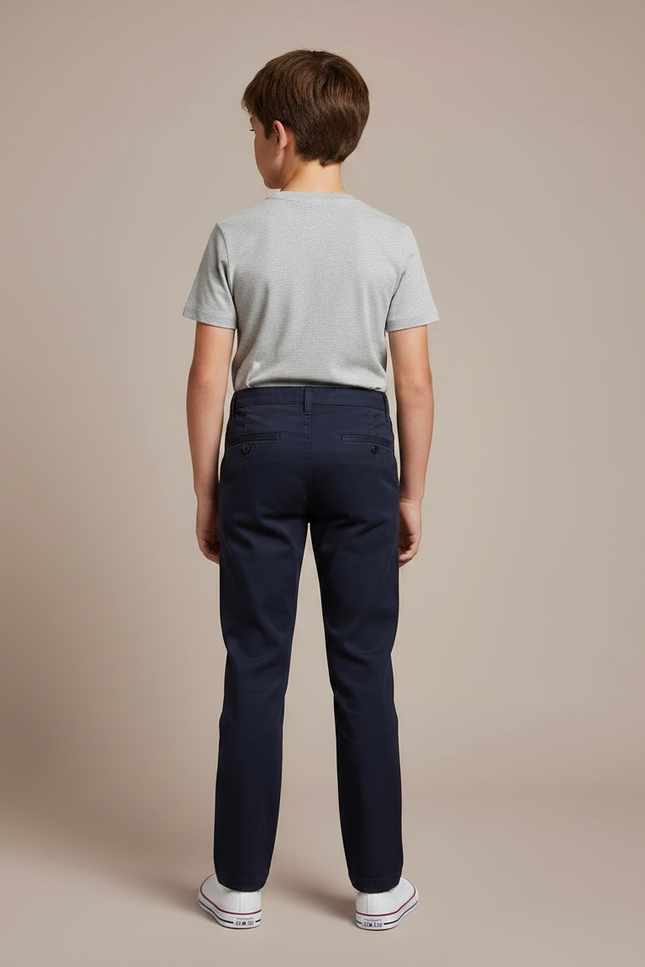 Pantalon Chino Bleu Marine Coton Droit Garçon - vue 2