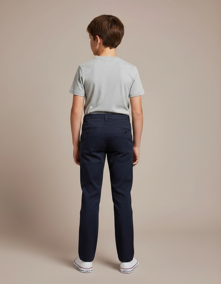 Pantalon Chino Bleu Marine Coton Droit Garçon - vue 2