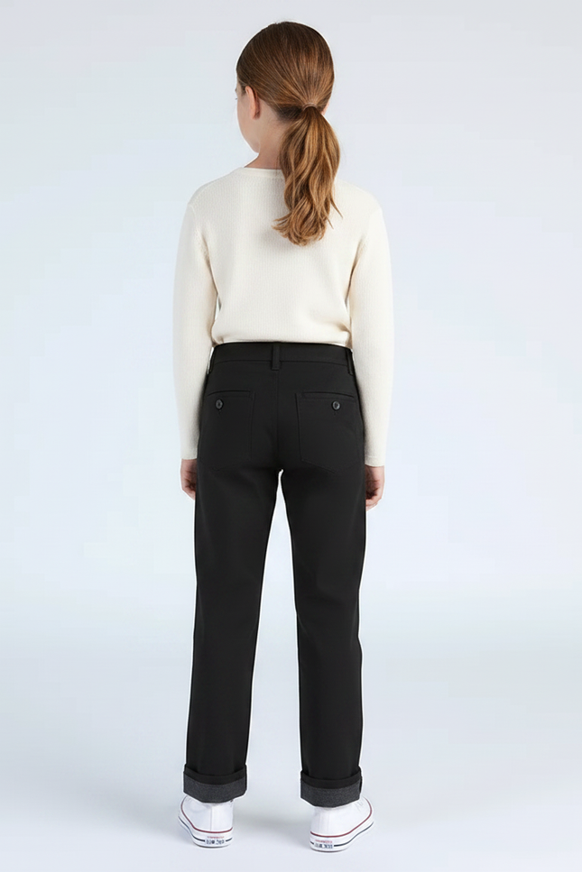 Pantalon Chino Noir Droit Enfant Coton Simple - vue 2