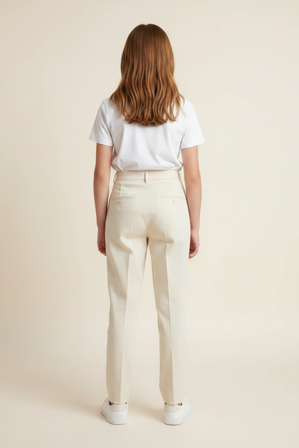 Pantalon Chino Écru Droit Plissé Élégant Enfant - Beige Gabardine - vue 2