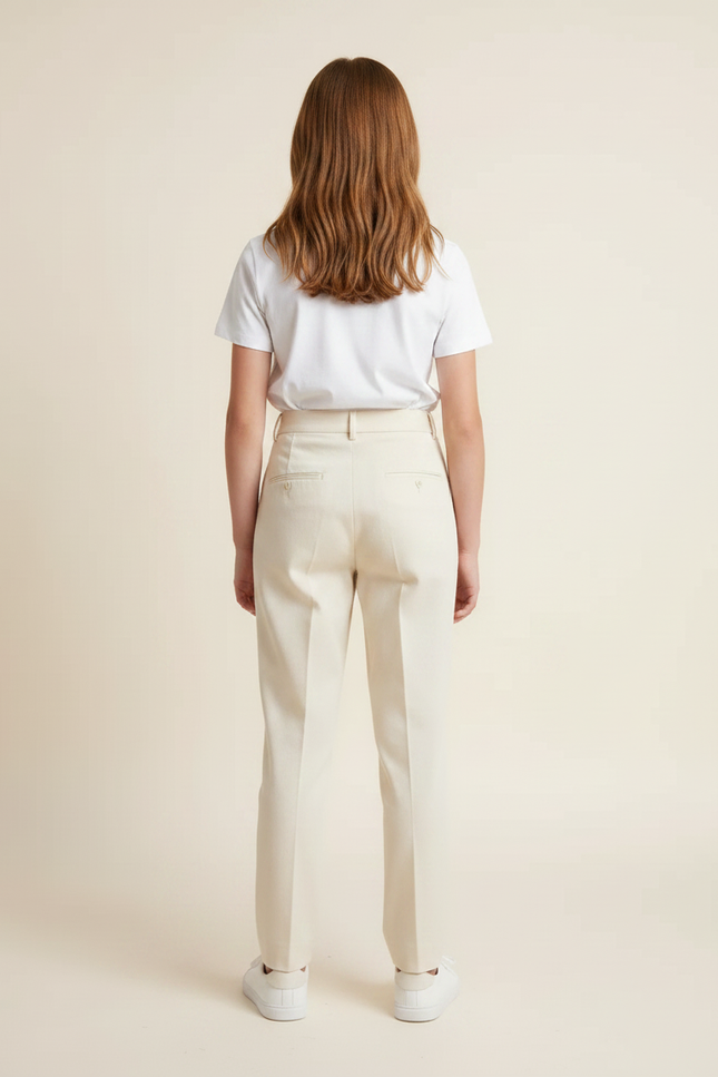 Pantalon Chino Écru Droit Plissé Élégant Enfant - Beige Gabardine - vue 2