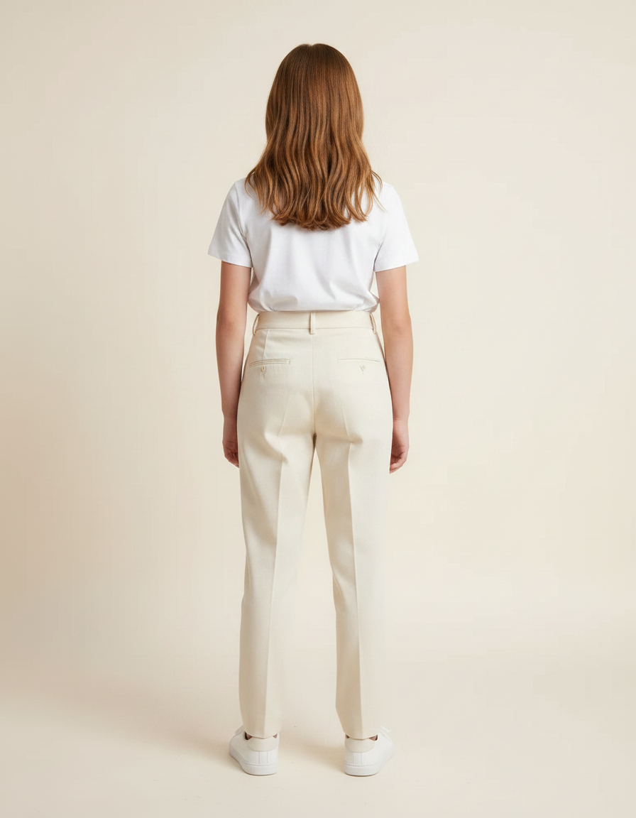 Pantalon Chino Écru Droit Plissé Élégant Enfant - Beige Gabardine - vue 2
