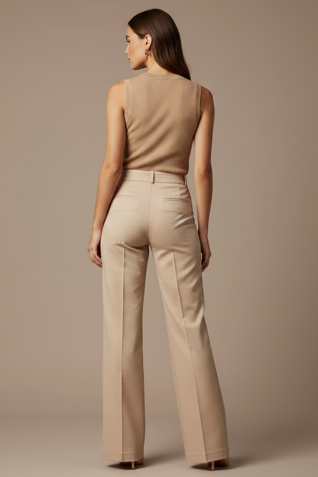 Pantalon Chino Beige Taille Haute Évasé Élégant - Gabardine - vue 2