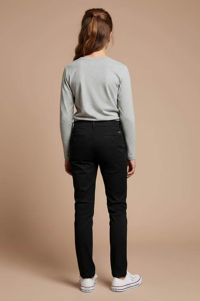 Pantalon Chino Noir Slim Fille Élégant Simple - Gabardine - vue 2