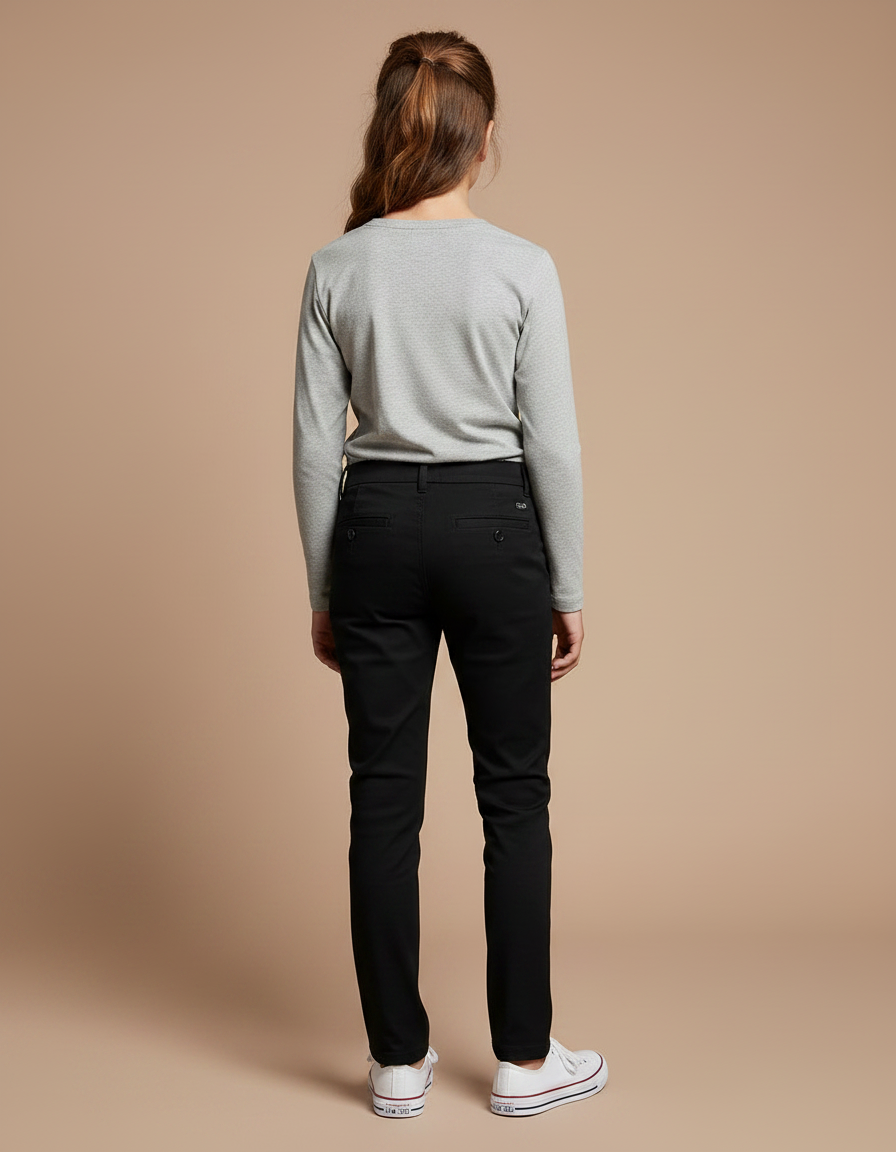 Pantalon Chino Noir Slim Fille Élégant Simple - Gabardine - vue 2