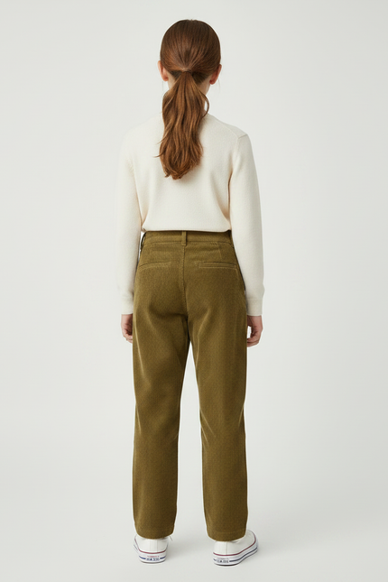 Pantalon Chino Côtelé Vert Olive Ample Enfant - Kaki Cordé - vue 2