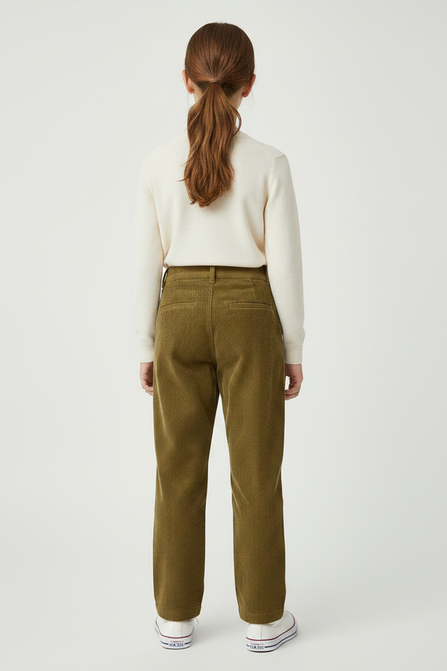 Pantalon Chino Côtelé Vert Olive Ample Enfant - Kaki Cordé - vue 2