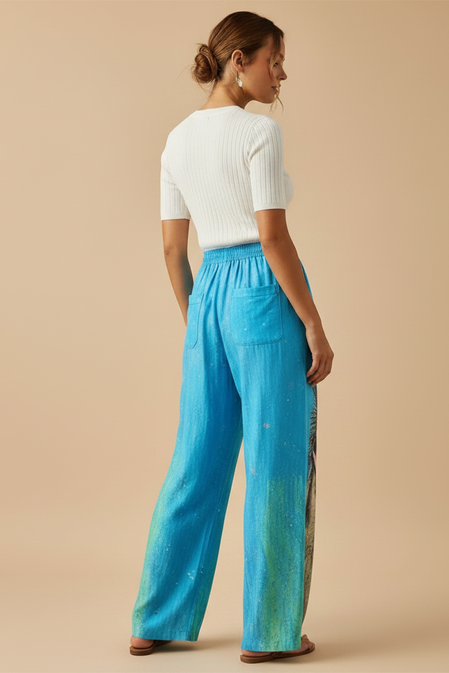 Pantalon Chino Bleu Imprimé Chien Ample Fluide - Viscose - vue 2