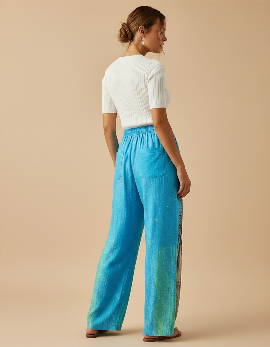 Pantalon Chino Bleu Imprimé Chien Ample Fluide - Viscose - vue 2