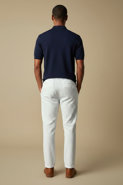 Pantalon Chino Blanc Lin Coton Droit Décontracté Homme - vue 2