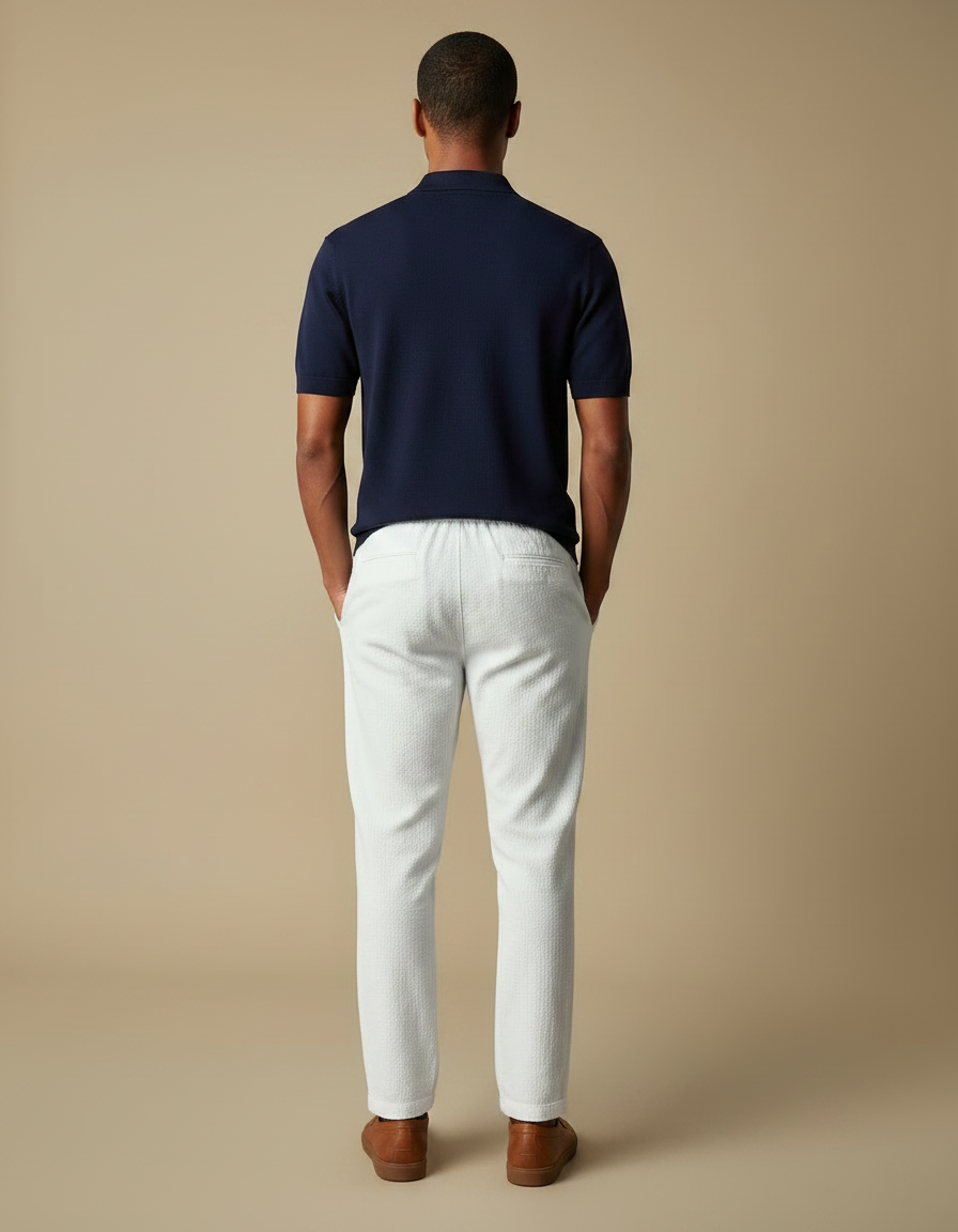 Pantalon Chino Blanc Lin Coton Droit Décontracté Homme - vue 2