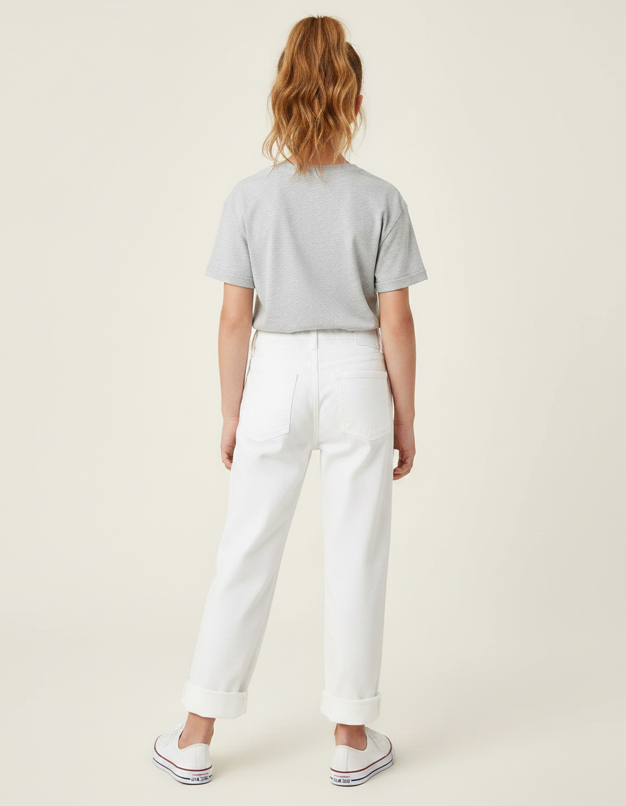 Pantalon Chino Blanc Ample Coton Enfant Décontracté - vue 2