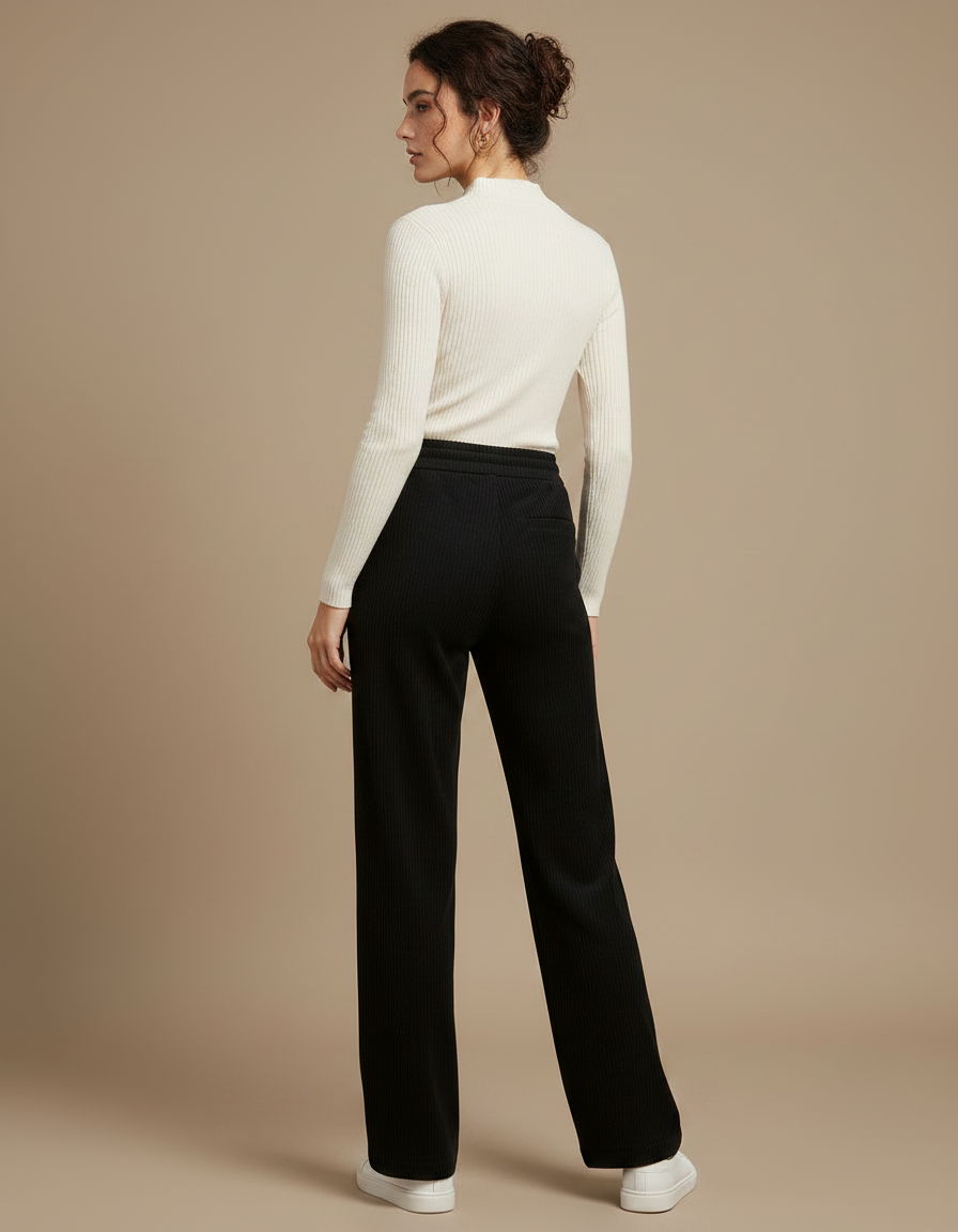 Pantalon Chino Noir Côtelé Large Décontracté Femme - Cordé - vue 2
