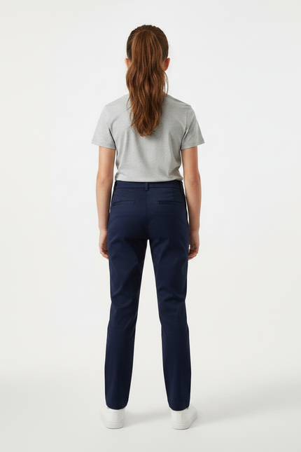 Pantalon Chino Bleu Marine Coton Droit Classique Fille - vue 2