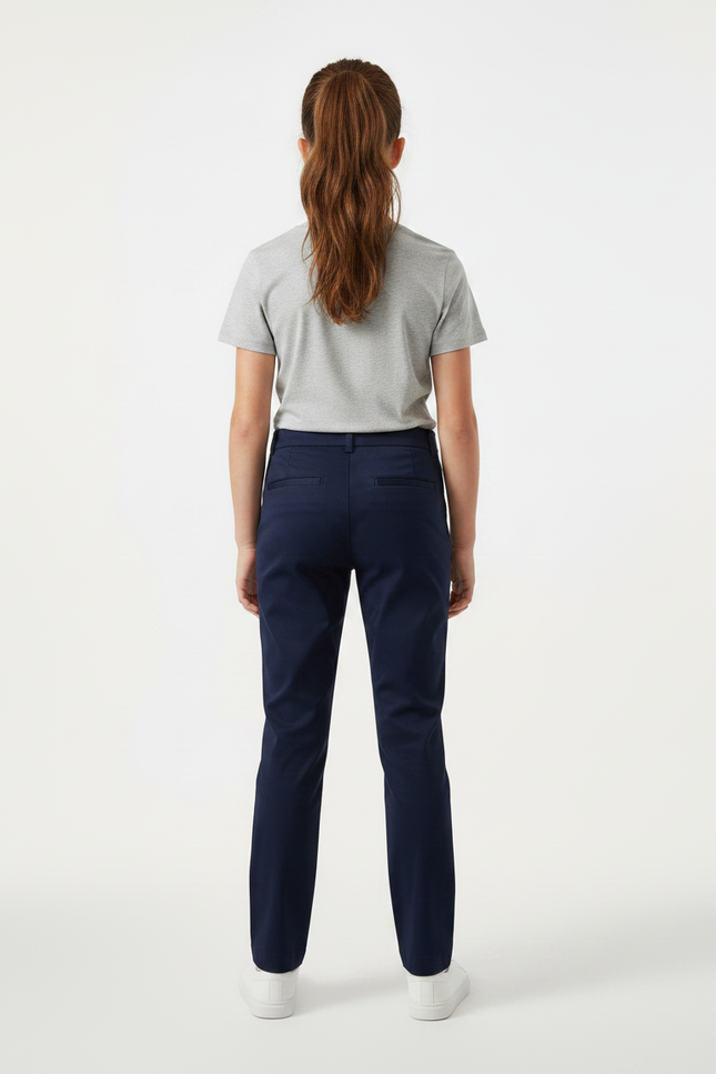 Pantalon Chino Bleu Marine Coton Droit Classique Fille - vue 2