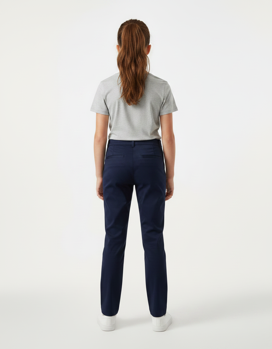 Pantalon Chino Bleu Marine Coton Droit Classique Fille - vue 2