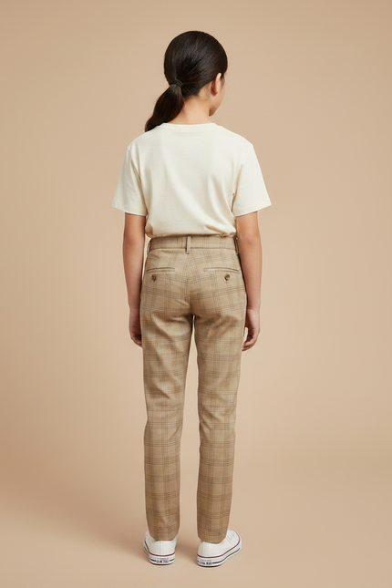 Pantalon Chino Carreaux Beige Droit Enfant Décontracté - Gabardine - vue 2