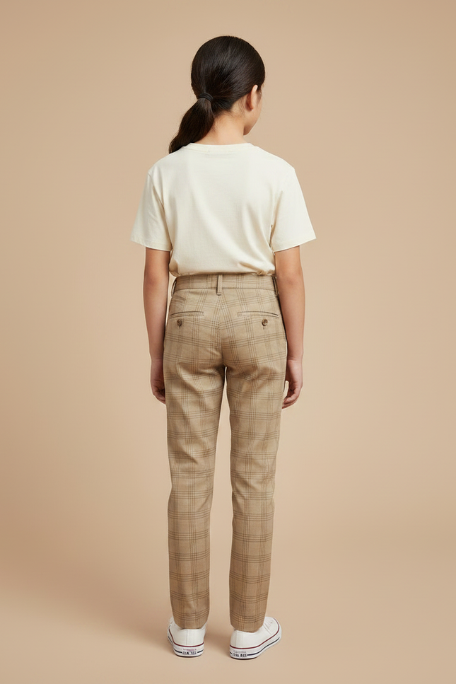 Pantalon Chino Carreaux Beige Droit Enfant Décontracté - Gabardine - vue 2