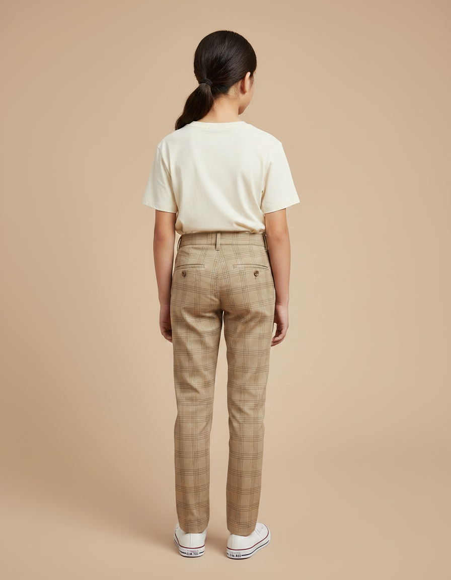 Pantalon Chino Carreaux Beige Droit Enfant Décontracté - Gabardine - vue 2