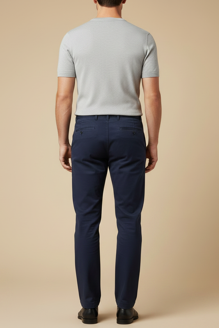 Pantalon Chino Bleu Marine Coupe Droite Coton Homme - vue 2