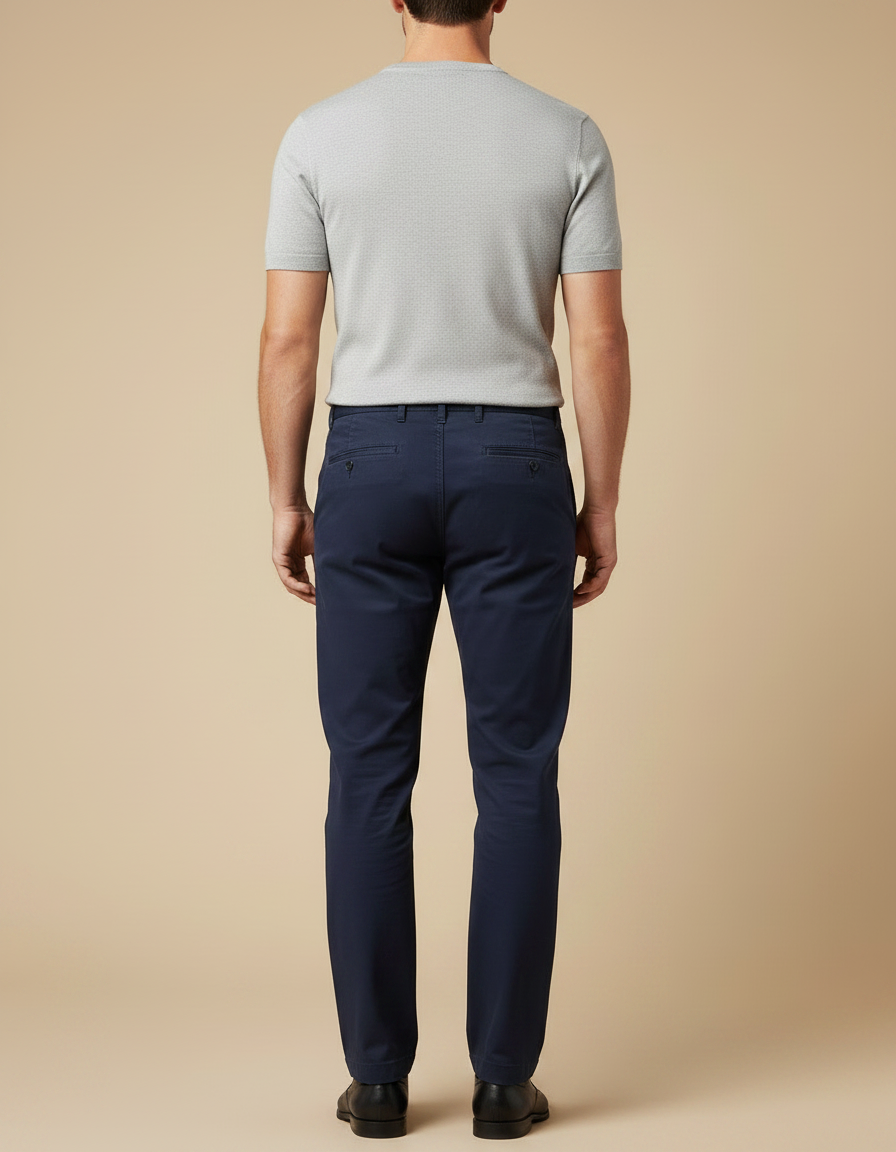 Pantalon Chino Bleu Marine Coupe Droite Coton Homme - vue 2