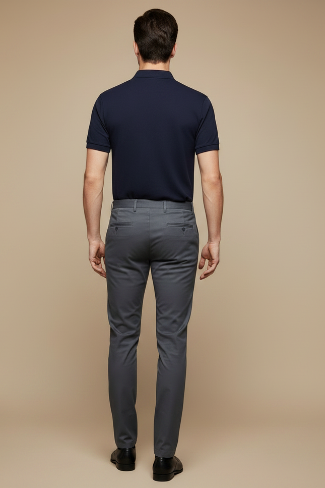Pantalon Chino Gris Slim Élégant Confortable Business - Gabardine - vue 2