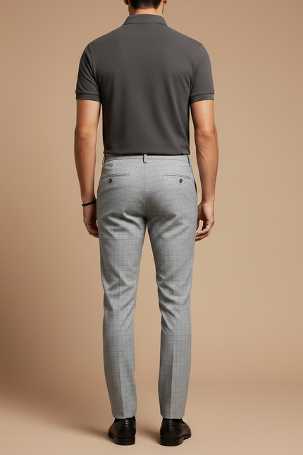 Pantalon Chino Gris Carreaux Slim Formel Homme - Polyester - vue 2