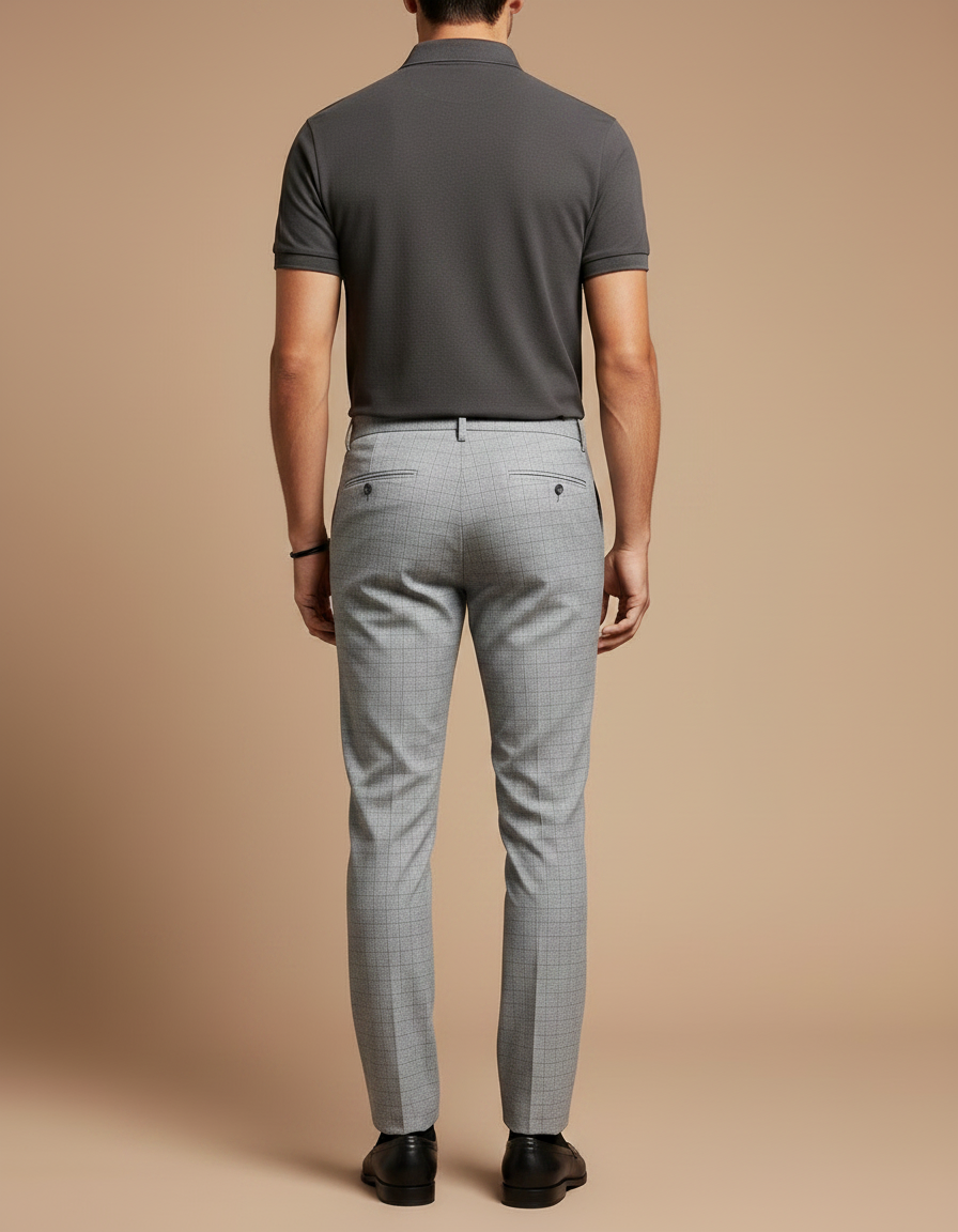 Pantalon Chino Gris Carreaux Slim Formel Homme - Polyester - vue 2