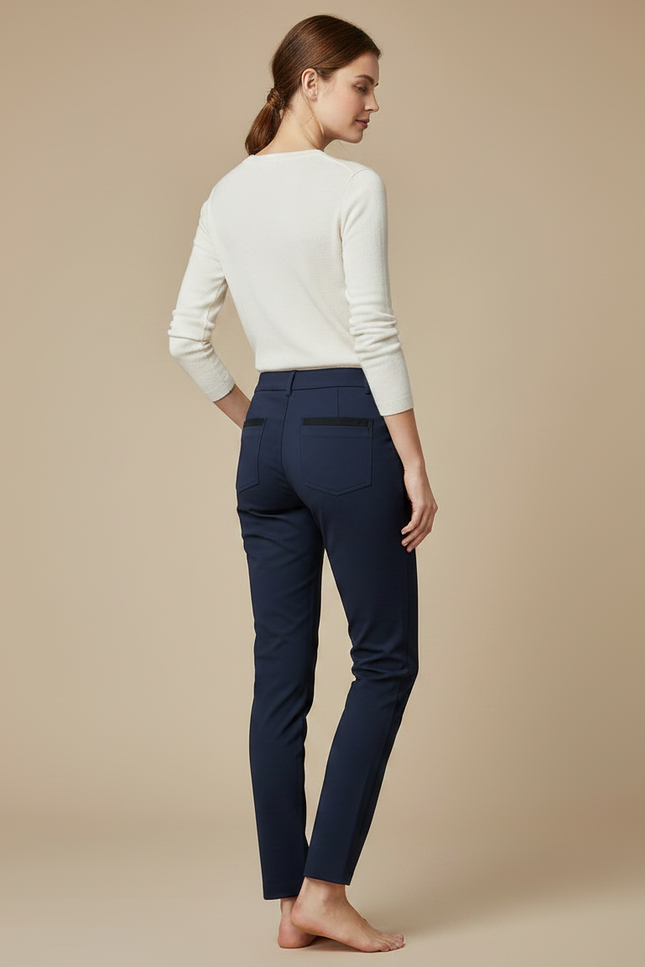 Pantalon Chino Bleu Marine Droit Extensible Élégant Femme - Polyester - vue 2