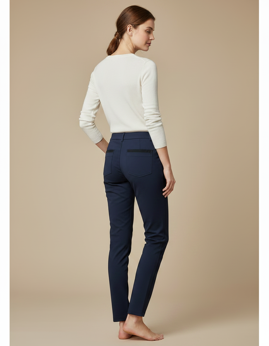 Pantalon Chino Bleu Marine Droit Extensible Élégant Femme - Polyester - vue 2