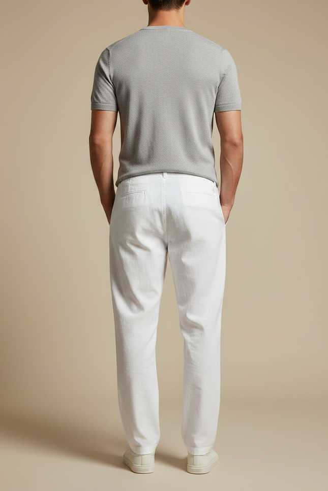 Pantalon Chino Blanc Coton Droit Cordon Homme Décontracté - vue 2