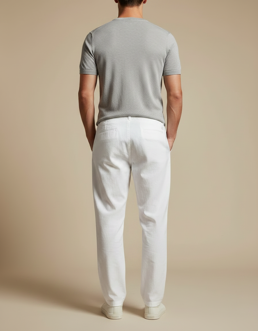 Pantalon Chino Blanc Coton Droit Cordon Homme Décontracté - vue 2