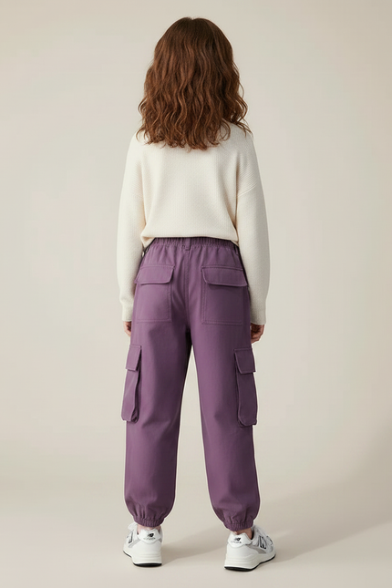Pantalon Chino Violet Cargo Ample Enfant Décontracté - Coton - vue 2