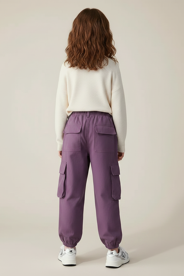 Pantalon Chino Violet Cargo Ample Enfant Décontracté - Coton - vue 2