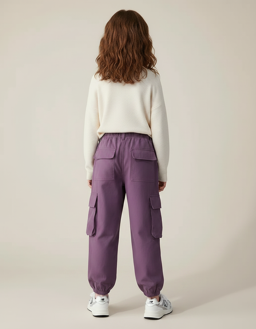 Pantalon Chino Violet Cargo Ample Enfant Décontracté - Coton - vue 2