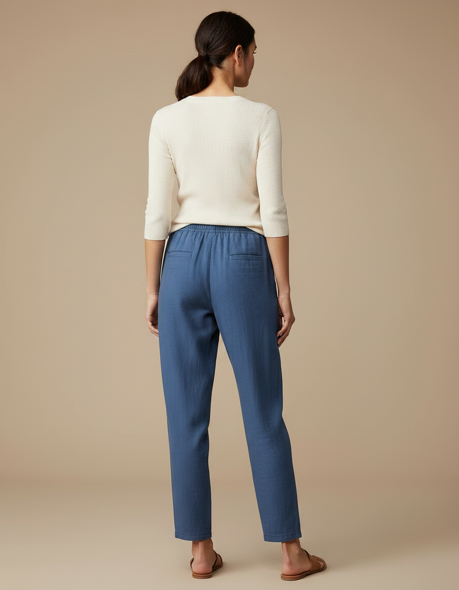Pantalon Chino Femme Bleu Coton Lin Décontracté Ample - vue 2
