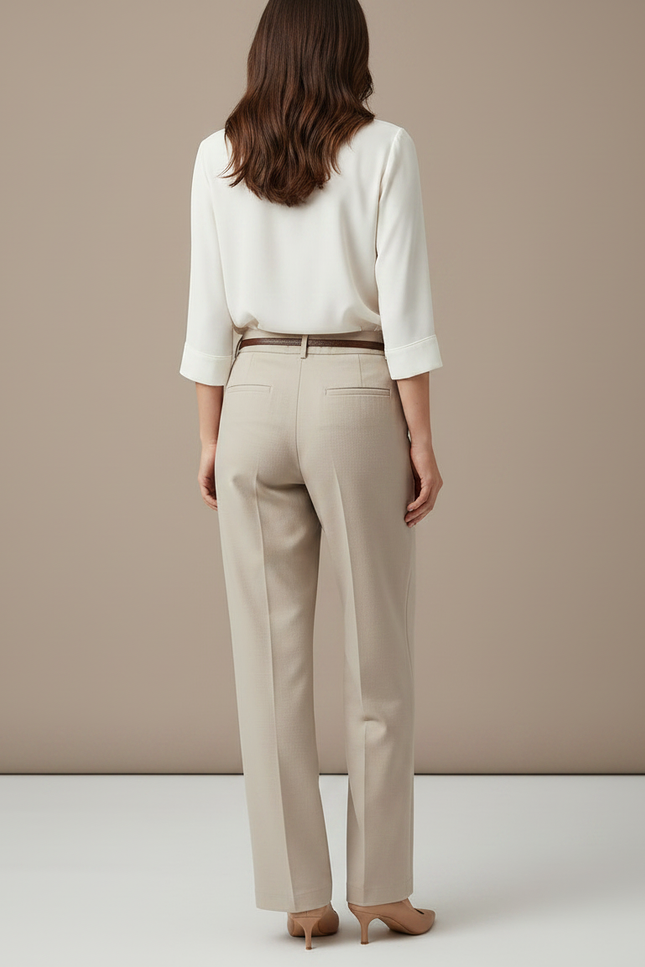 Pantalon Chino Femme Beige Coupe Ample - Gabardine - vue 2